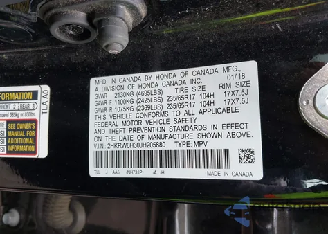 2018 Honda Cr-V Lx from USA, damaged, VIN 2HKRW6H30JH205880